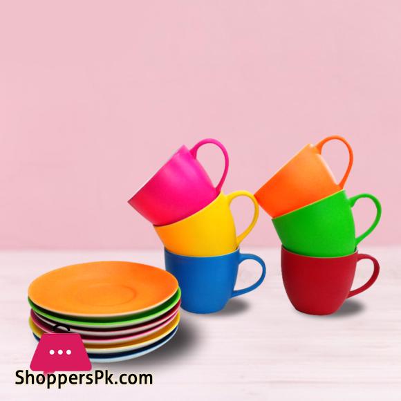 Fine Porcelain Neon Colors Cup And Saucers Set Matt Finish BGC