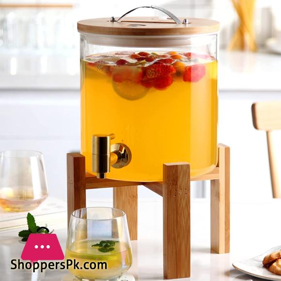 Glass Drink Dispenser with Spout Stainless Steel Beverage Dispenser with Stand for Parties Lemonade Stand for Tea Coffee Cold Milk Water Juice in Parties Offices Weddings - 5-Liter