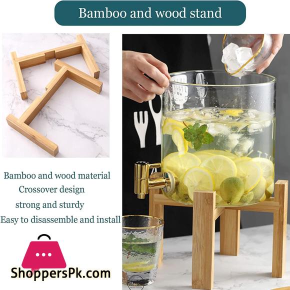Glass Drink Dispenser with Spout Stainless Steel Beverage Dispenser with Stand for Parties Lemonade Stand for Tea Coffee Cold Milk Water Juice in Parties Offices Weddings - 5-Liter