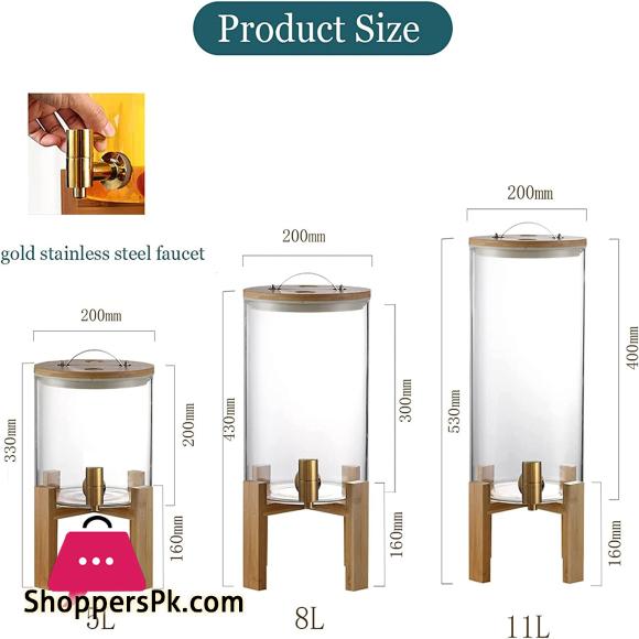 Glass Drink Dispenser with Spout Stainless Steel Beverage Dispenser with Stand for Parties Lemonade Stand for Tea Coffee Cold Milk Water Juice in Parties Offices Weddings - 5-Liter