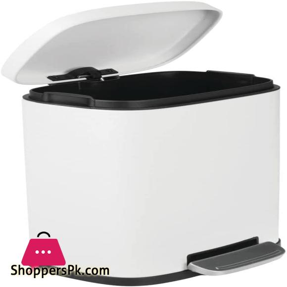 Home Mart Pedal Bin Stainless Steel Metal Waste Bin with Pedal Lid and Plastic Insert – Household Rubbish Bin for Bathroom and Kitchen or as Office Bin – White – 5 Liter