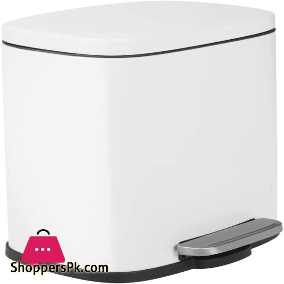 Home Mart Pedal Bin Stainless Steel Metal Waste Bin with Pedal Lid and Plastic Insert – Household Rubbish Bin for Bathroom and Kitchen or as Office Bin – White – 5 Liter