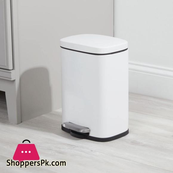 Home Mart Pedal Bin Stainless Steel Metal Waste Bin with Pedal Lid and Plastic Insert – Household Rubbish Bin for Bathroom and Kitchen or as Office Bin – White – 5 Liter