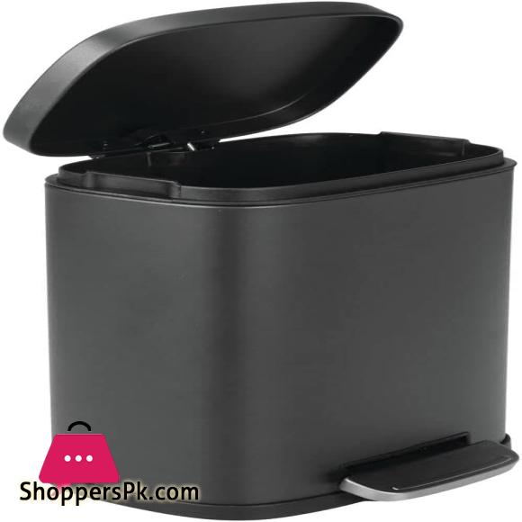Home Mart Pedal Bin Stainless Steel Metal Waste Bin with Pedal, Lid and Plastic Insert Small Household Rubbish Bin for Bathroom and Kitchen or as Office Bin – Black – 5 Liter
