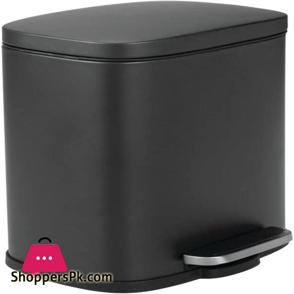 Home Mart Pedal Bin Stainless Steel Metal Waste Bin with Pedal, Lid and Plastic Insert Small Household Rubbish Bin for Bathroom and Kitchen or as Office Bin – Black – 5 Liter