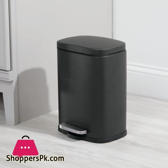 Home Mart Pedal Bin Stainless Steel Metal Waste Bin with Pedal, Lid and Plastic Insert Small Household Rubbish Bin for Bathroom and Kitchen or as Office Bin – Black – 5 Liter