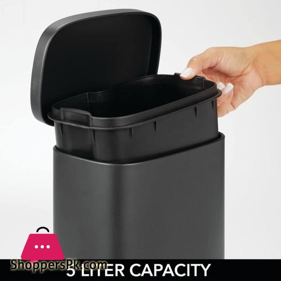 Home Mart Pedal Bin Stainless Steel Metal Waste Bin with Pedal, Lid and Plastic Insert Small Household Rubbish Bin for Bathroom and Kitchen or as Office Bin – Black – 5 Liter