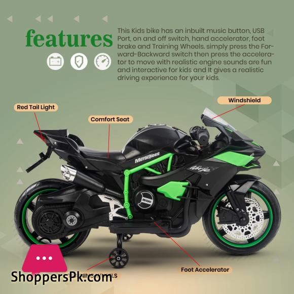 Kawaski Ninja H2R Battery Operated Bike for Kids Rechargeable Bike Electric Ride on Bike Battery Operated Kids Bike for Boys Girls 2 to 10 Years