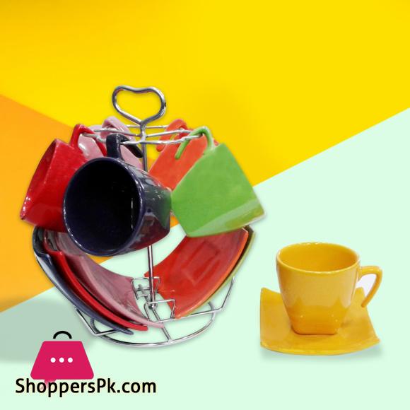 Multicolored Cup and Saucer Set with Stand BGC