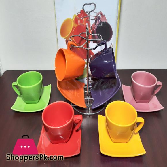 Multicolored Cup and Saucer Set with Stand BGC