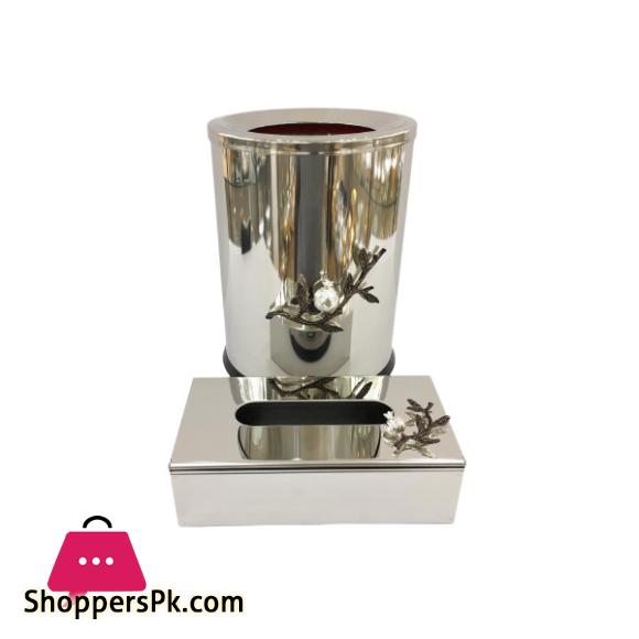 Orchid Silver Plated Fancy Dustbin & Tissue Box Set - WB933