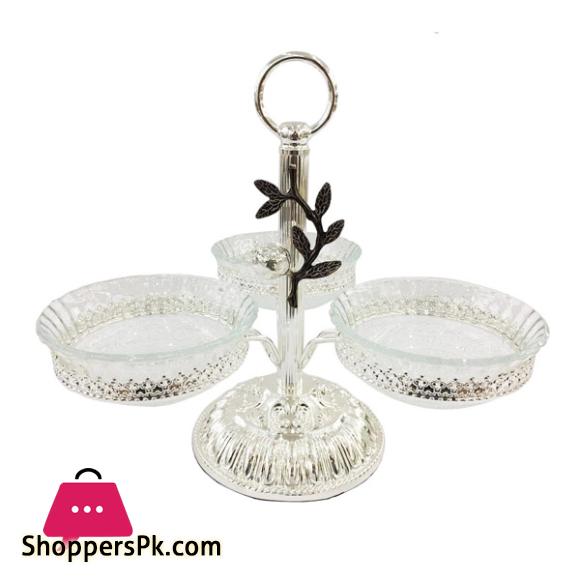 Orchid Silver Plated with 3 Layer Fruit Plate Glass Serving Pedestal Bowl – WB940