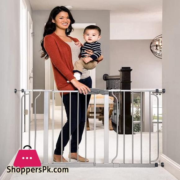 Regalo Easy Step 49-Inch Extra Wide Safety Gate Care For Baby Includes 4-Inch and 12-Inch Extension Kit 4 Pack of Pressure Mount Kit and 4 Pack of Wall Mount Kit Platinum - Total Pack of 1