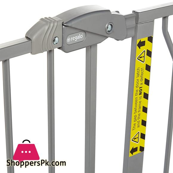 Regalo Easy Step 49-Inch Extra Wide Safety Gate Care For Baby Includes 4-Inch and 12-Inch Extension Kit 4 Pack of Pressure Mount Kit and 4 Pack of Wall Mount Kit Platinum - Total Pack of 1