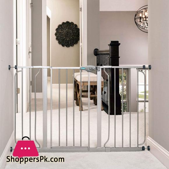 Regalo Easy Step 49-Inch Extra Wide Safety Gate Care For Baby Includes 4-Inch and 12-Inch Extension Kit 4 Pack of Pressure Mount Kit and 4 Pack of Wall Mount Kit Platinum - Total Pack of 1