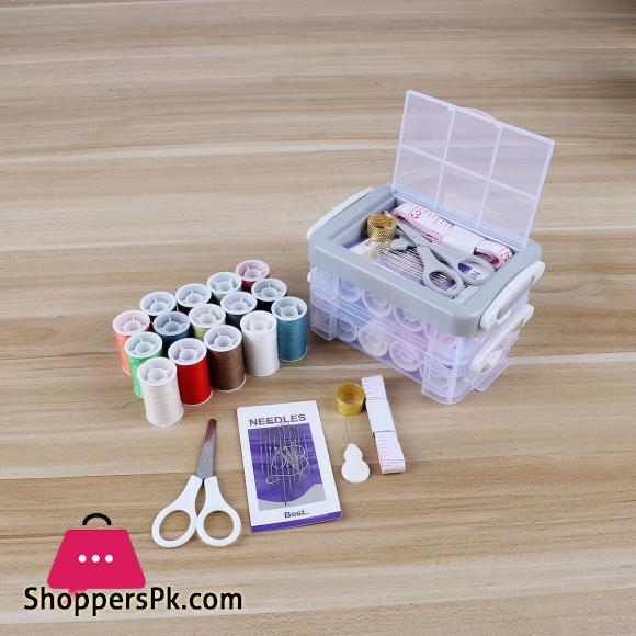 Sewing Box For Home Tools Cord Scissors Pins & Needles Double Layer Storage Sewing Box
