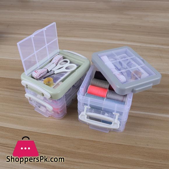 Sewing Box For Home Tools Cord Scissors Pins & Needles Double Layer Storage Sewing Box