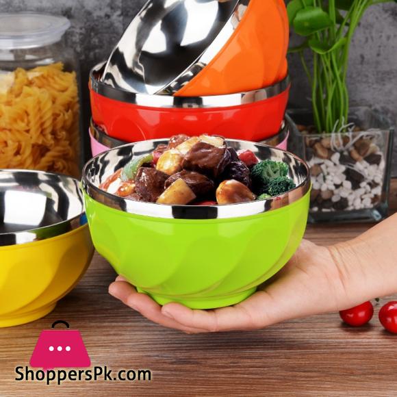 Stainless Steel Bowl Double Wall Thickened Bowls Tableware Kitchen Dinnerware Rice Fruit Soup Bowl Pack of 4 Pc - 14CM