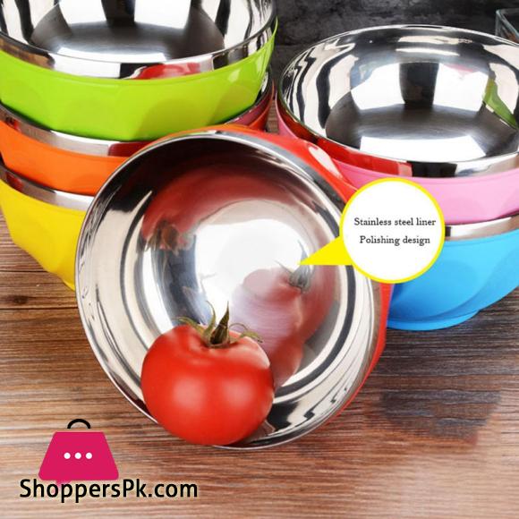 Stainless Steel Bowl Double Wall Thickened Bowls Tableware Kitchen Dinnerware Rice Fruit Soup Bowl Pack of 4 Pc - 14CM