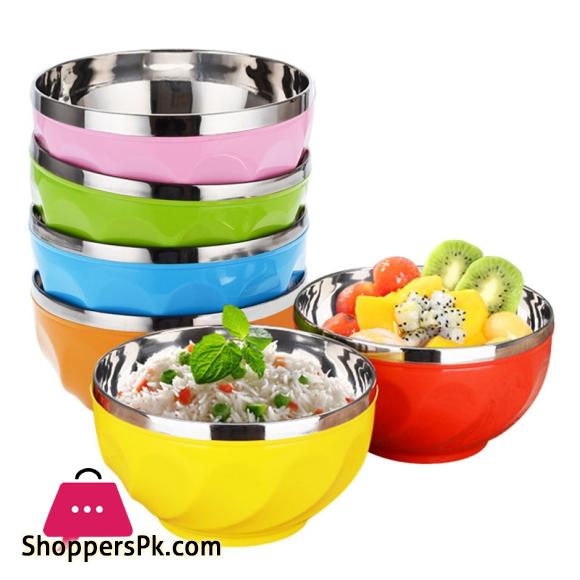 Stainless Steel Bowl Double Wall Thickened Bowls Tableware Kitchen Dinnerware Rice Fruit Soup Bowl Pack of 4 Pc - 14CM