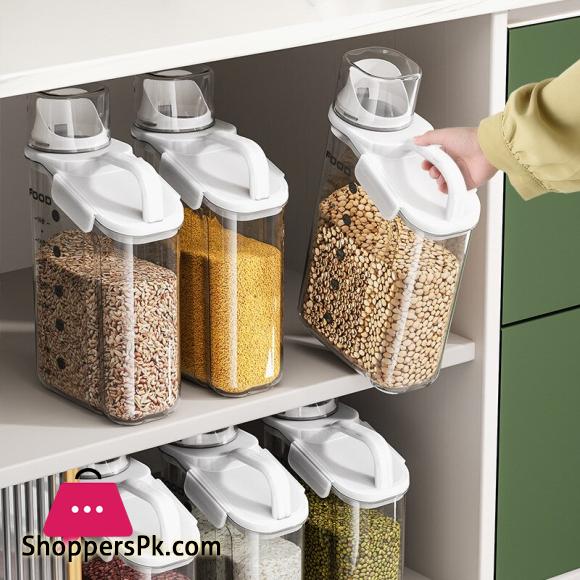 Transparent Portable Sealed Container Food Grade Acrylic Plastic Grain and Multigrain Insect Proof and Moisture Proof Storage Tank - 1800-ML