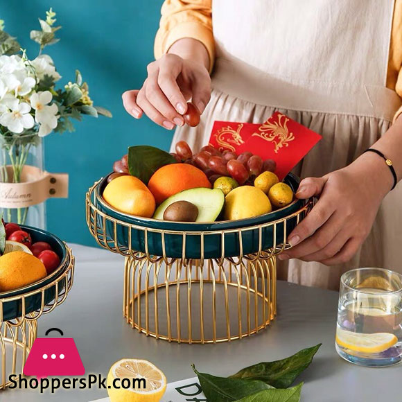 Brilliant Luxury Iron Ceramic Fruit tray with Stand Living room Food Serving Home Decoration Candy Snack Plate Stand - 10 Inch