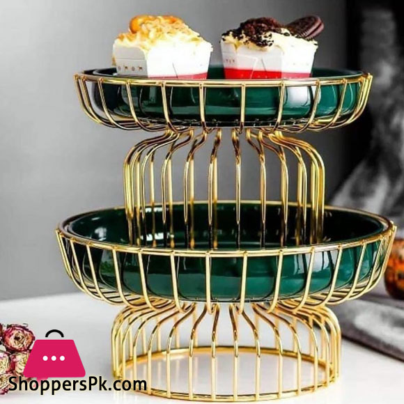 Brilliant Luxury Iron Ceramic Fruit tray with Stand Living room Food Serving Home Decoration Candy Snack Plate Stand - 8 Inch