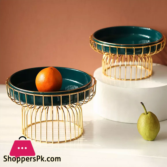 Brilliant Luxury Iron Ceramic Fruit tray with Stand Living room Food Serving Home Decoration Candy Snack Plate Stand - 10 Inch