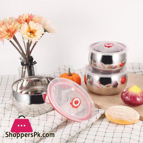 3 Pcs Air Tight Stainless Steel Food Storage Bowl Set - 3-Pcs Stainles Steel Contaiiner Set