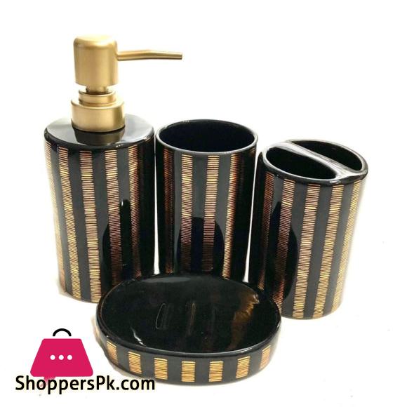 Amie-Naz Bathroom Set Black and Gold Stripes Set of 4Pcs