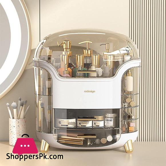 Crab Makeup Organizer Waterproof and Dustproof Desktop Makeup Case Cosmetics Display Stand Cosmetic Shelf with Lid and Drawers for Bathroom Bedroom Countertop Dresser