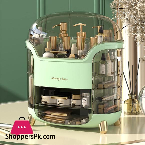 Crab Makeup Organizer Waterproof and Dustproof Desktop Makeup Case Cosmetics Display Stand Cosmetic Shelf with Lid and Drawers for Bathroom Bedroom Countertop Dresser