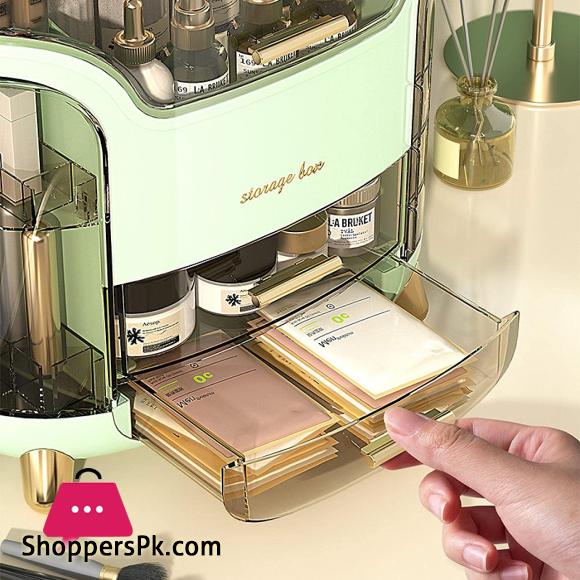 Crab Makeup Organizer Waterproof and Dustproof Desktop Makeup Case Cosmetics Display Stand Cosmetic Shelf with Lid and Drawers for Bathroom Bedroom Countertop Dresser