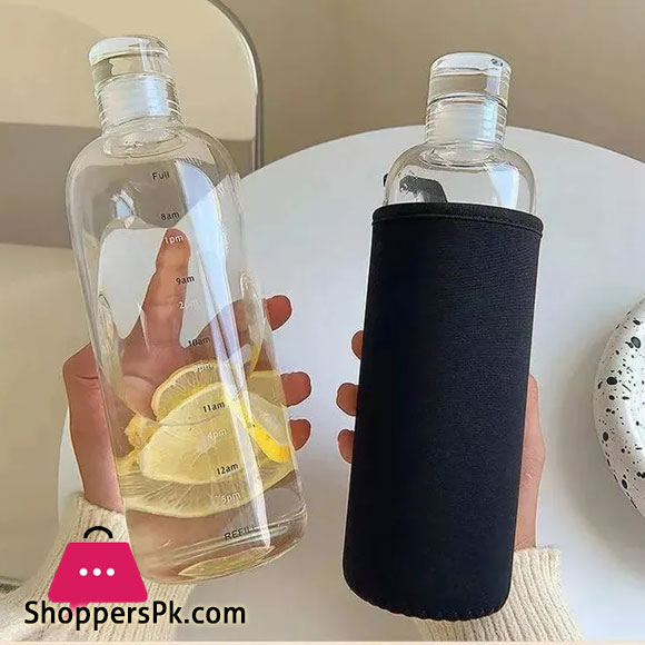 Glass Water Bottle With Portable Outdoor Sports Fitness Student Cup Drinking Mug Drinkware - Clear 450ML