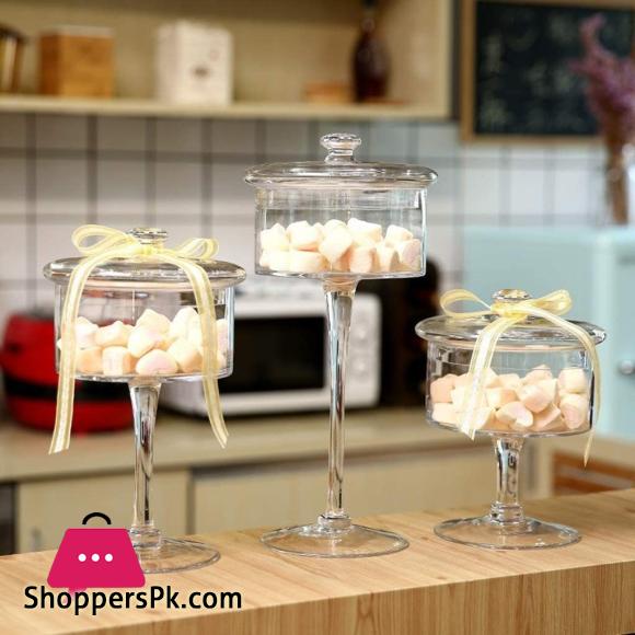 High Pastry Display Stand Wedding Dessert Fruit Tray Glass Dust Cover Candy Chocolate Jar Living Room Decoration Food Container (8 inch)