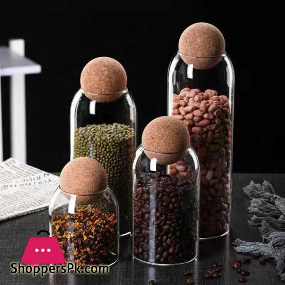 Japanese Style Elegant Wooden Ball Cork Lead Free Glass Storage Jar 1300ML