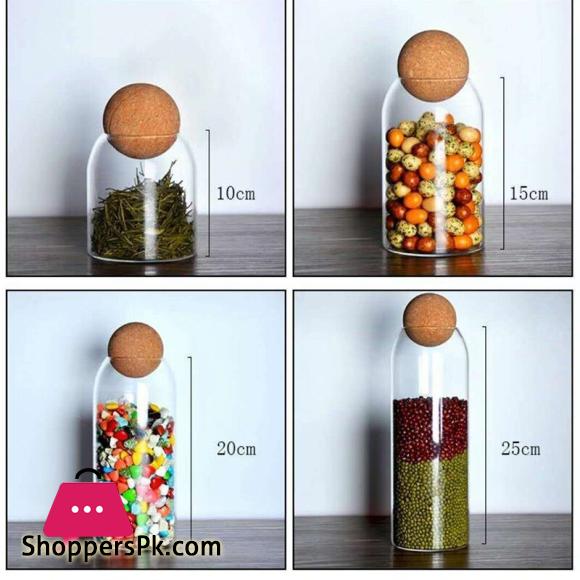 Japanese Style Elegant Wooden Ball Cork Lead Free Glass Storage Jar 1300ML