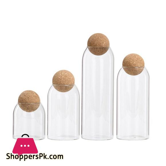 Japanese Style Elegant Wooden Ball Cork Lead Free Glass Storage Jar 1300ML