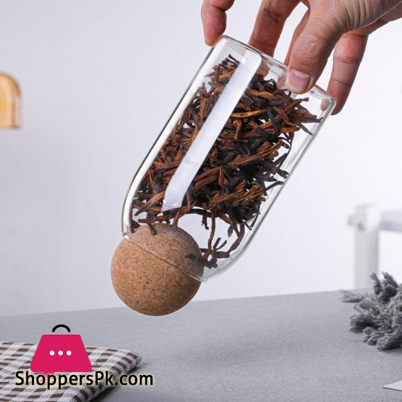 Japanese Style Elegant Wooden Ball Cork Lead Free Glass Storage Jar 1300ML