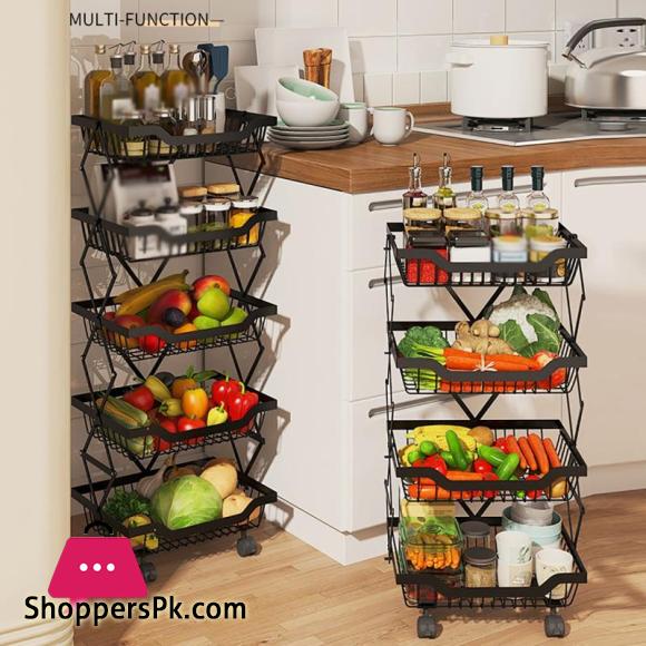 Kitchen Foldable Rack Fruit Vegetable Rack On Wheel Storage Stand Cart Trolley Bathroom Washroom Shelving Rack 3 - Layers