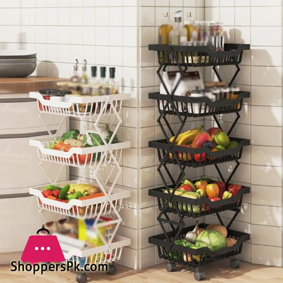 Kitchen Foldable Rack Fruit Vegetable Rack On Wheel Storage Stand Cart Trolley Bathroom Washroom Shelving Rack 3 - Layers