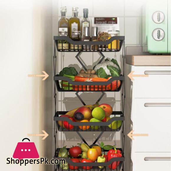 Kitchen Foldable Rack Fruit Vegetable Rack On Wheel Storage Stand Cart Trolley Bathroom Washroom Shelving Rack 3 - Layers