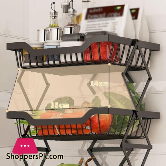 Kitchen Foldable Expendable Rack Fruit Vegetable Rack On Wheel Storage Stand Cart Trolley Bathroom Washroom Shelving Rack 5 - Layers