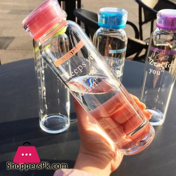 Korean Cute Candy Color Glass Water Bottle Portable Outdoor Juice Drinking Bottles - 560ML