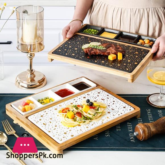 Nordic Restaurant Pizza Snack Plate Rectangular Ceramic Plate Creative Marble Gold Western Plate with Snack Plate Steak Plate