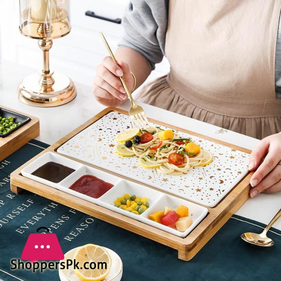 Nordic Restaurant Pizza Snack Plate Rectangular Ceramic Plate Creative Marble Gold Western Plate with Snack Plate Steak Plate