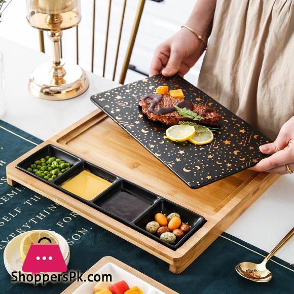 Nordic Restaurant Pizza Snack Plate Rectangular Ceramic Plate Creative Marble Gold Western Plate with Snack Plate Steak Plate
