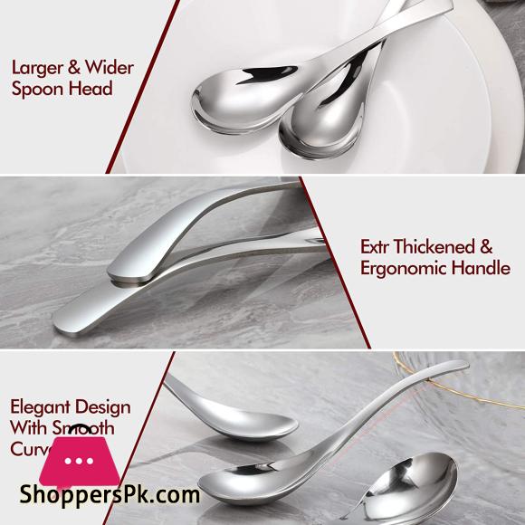 Thick Heavy Weight Soup Spoons Stainless Steel Soup Spoons Set of 6