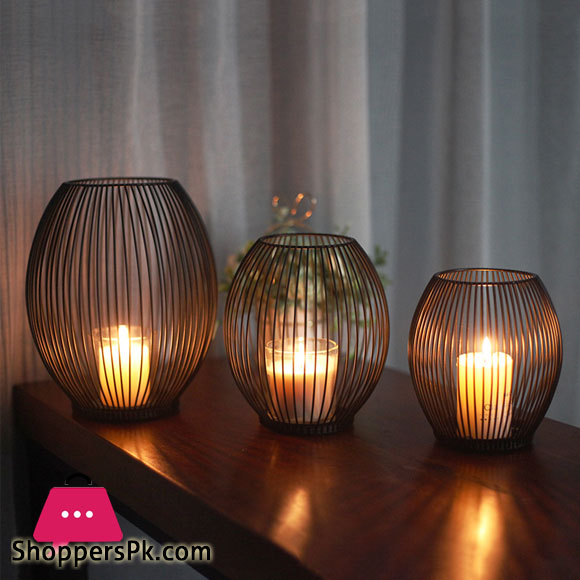 Hollow Iron Candle Holder Candlestick Lantern Geometric Shapes Centro De Mesa Black Coffee Table Birdcage Shape Candlestick Set of 3