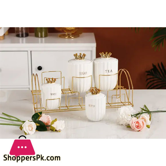 Kitchen Luxury Crown Gold Stand Seasoning Jar Spice Storage Jar Set of 8